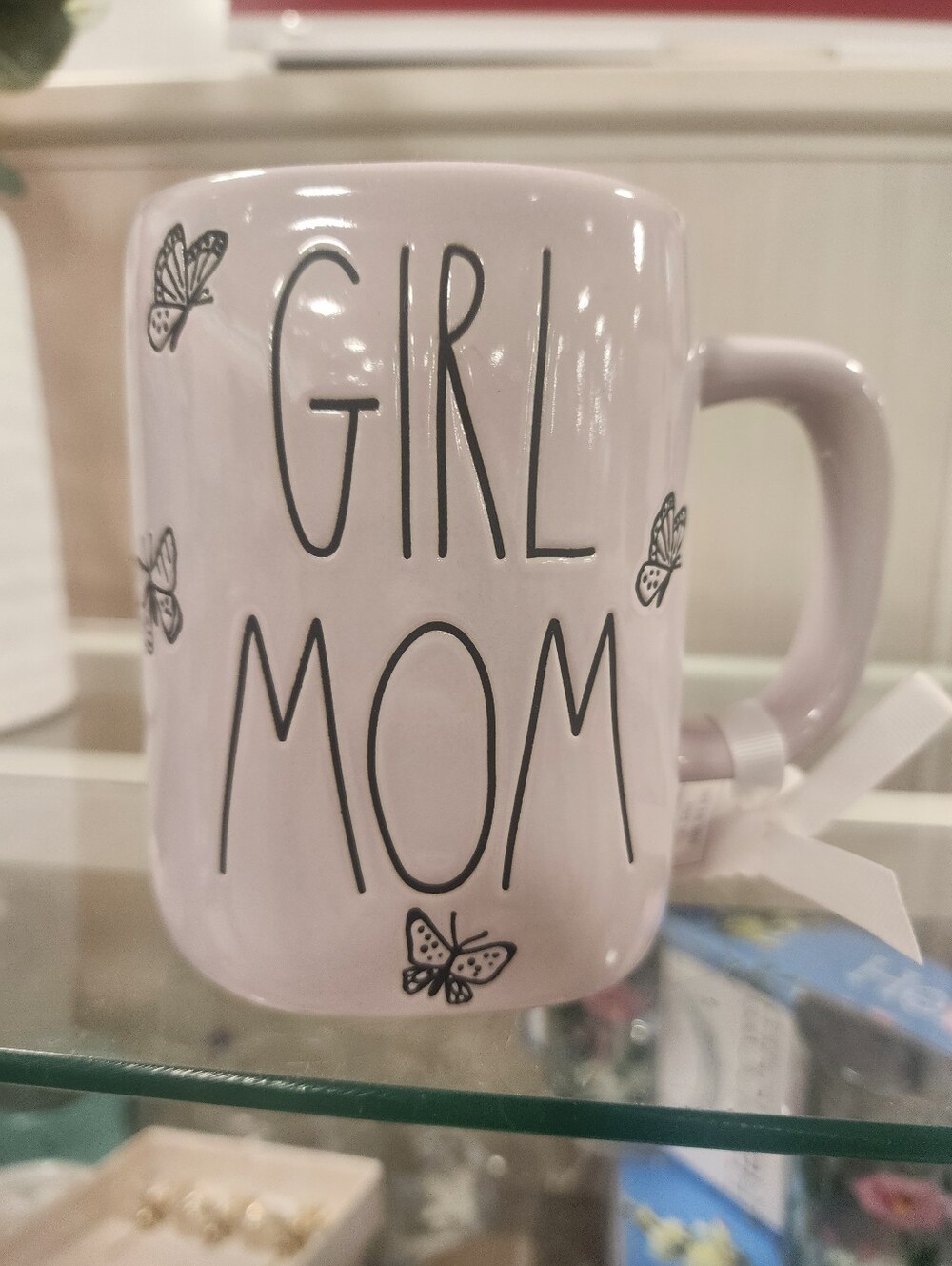 Rae Dunn Pink "GIRL MOM" Ceramic Mug with Butterfly Accents